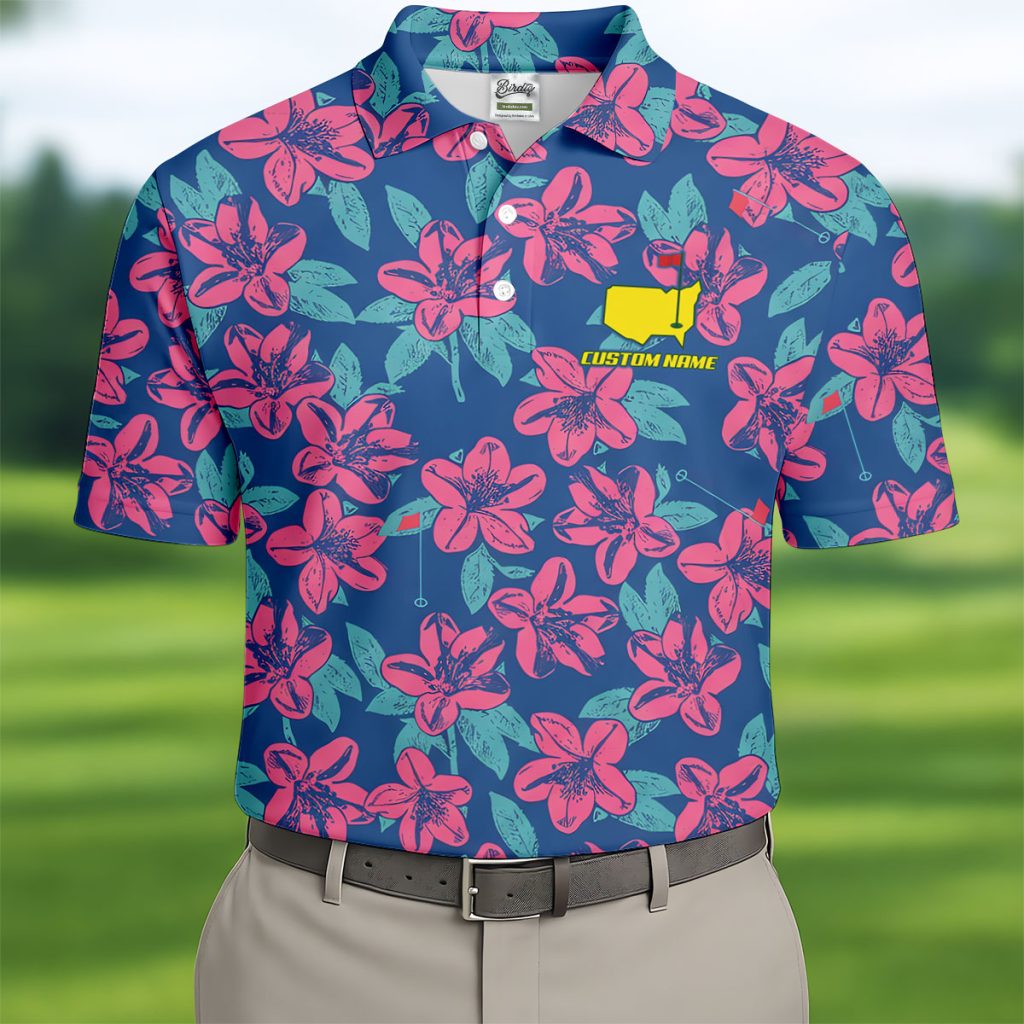 Blue And Purple Tropical Floral Golf Tournament HFN Polo Golf Shirt For Men Women
