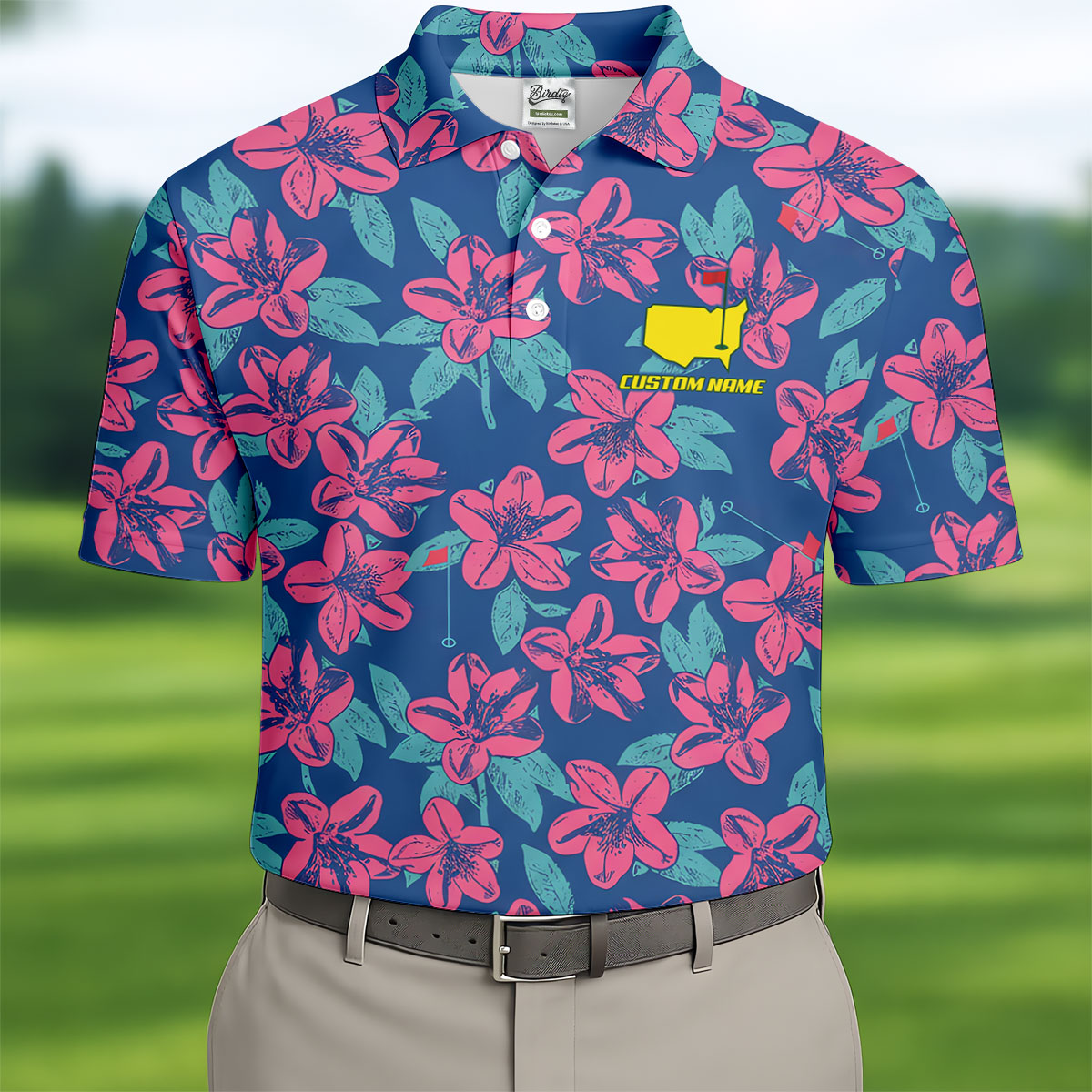 Blue And Purple Tropical Floral Golf Tournament HFN Polo Golf Shirt For Men Women