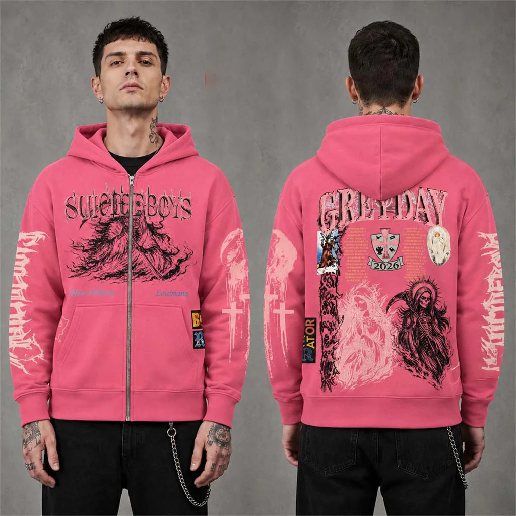 SuicideboyS Merch Greyday 2026 North America Tour Dates Reaper Pink Zip Hoodie Gift For Rap Lover HG Zipper