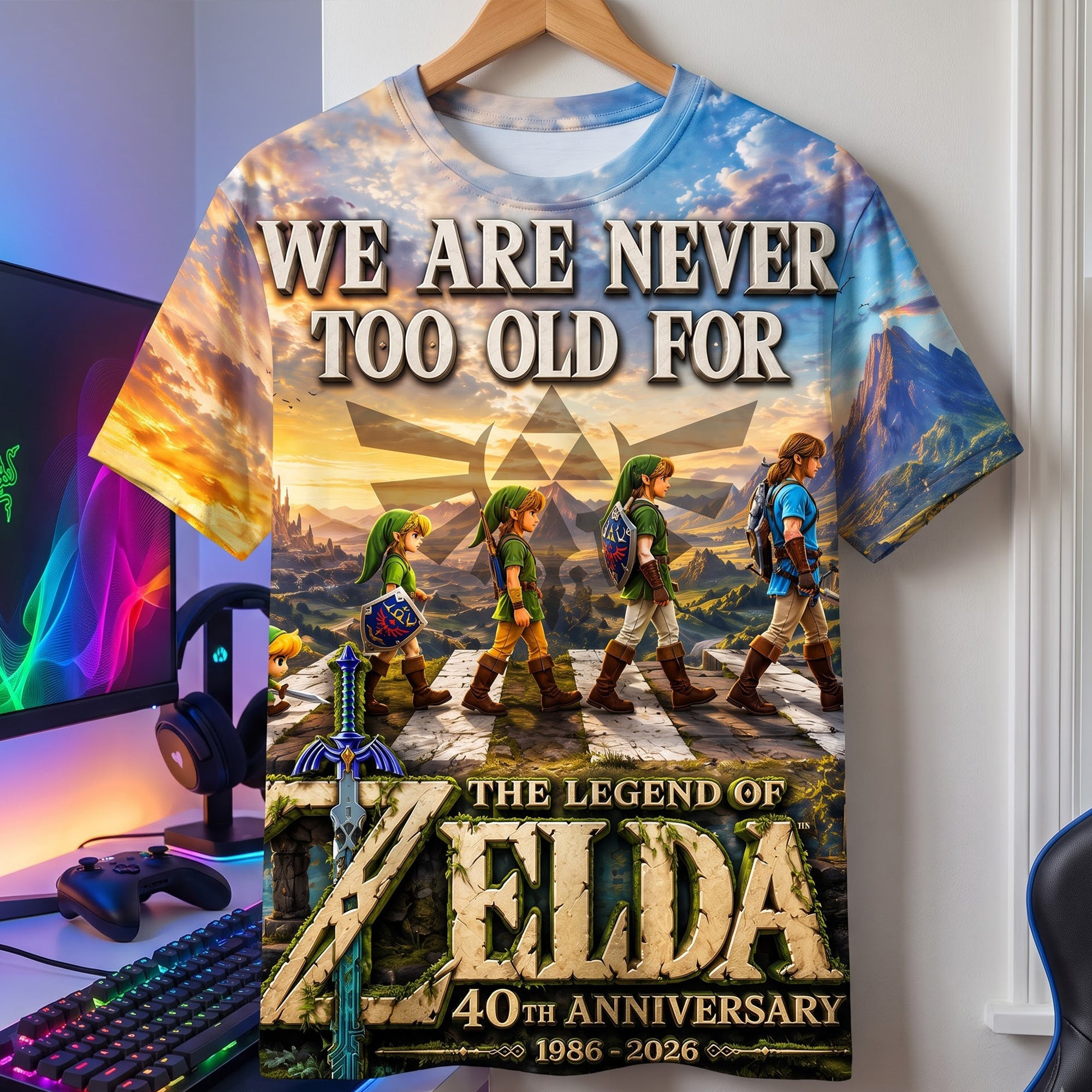 We Are Never Too Old For The Legend Of Zelda 40th Anniversary Shirt 2026 Gifts For Childhood - T-shirt HG