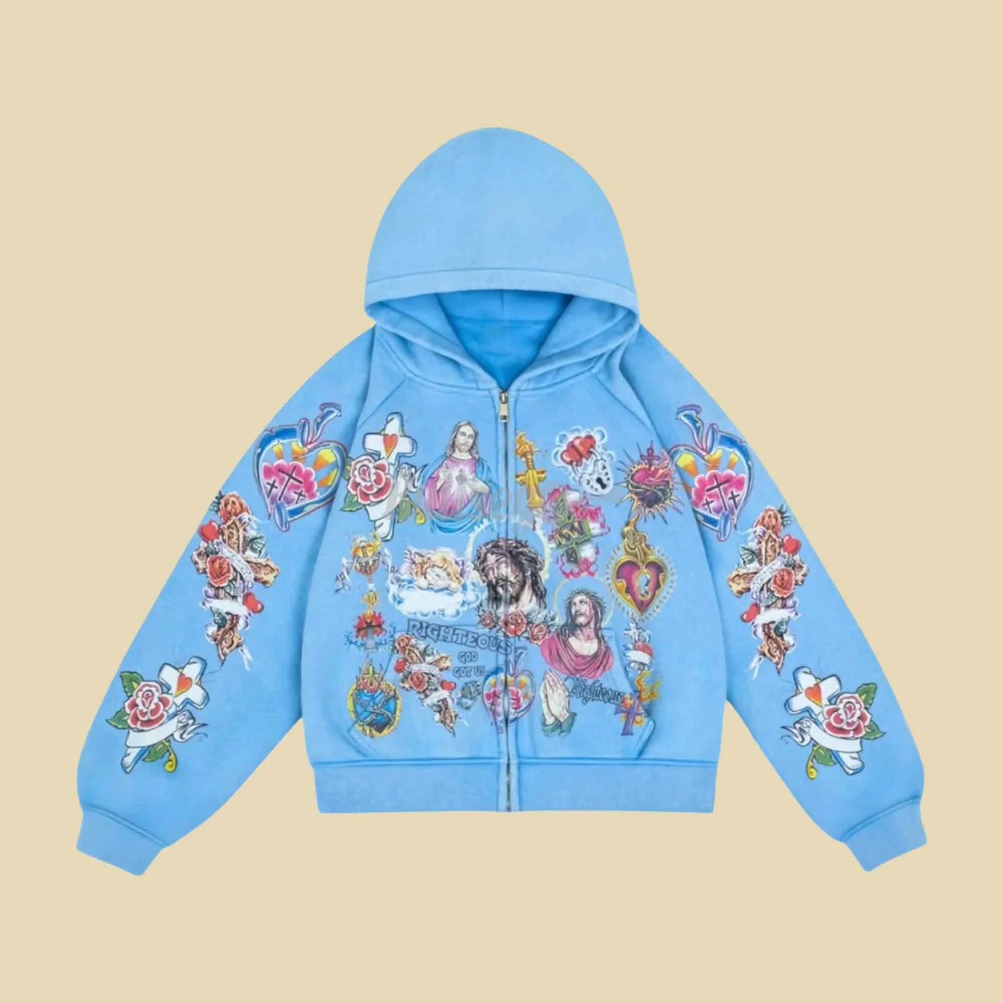 We Are Righteous Risen King Blue Cropped Zip-Up Hoodie Birthday Gift for Him - Zipper Hoodie HG