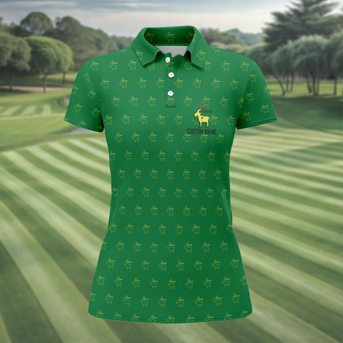 Tiger Woods Golf Tournament Goat Seamless Pattern Performance HFN Polo Golf Shirt Men Women Golf Top - Image 3