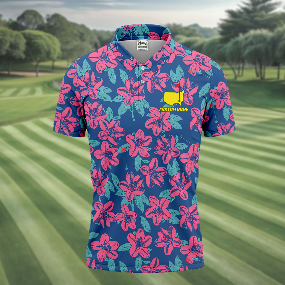 Blue And Purple Tropical Floral Golf Tournament HFN Polo Golf Shirt For Men Women - Image 2