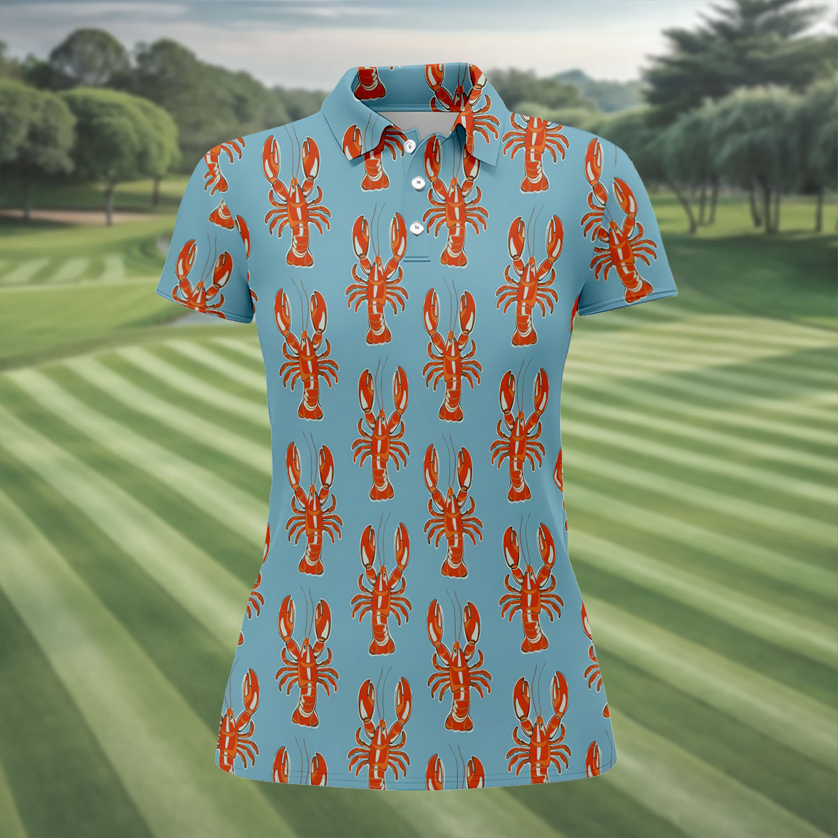 Orange Lobsters Light Blue Mardi Gras HFN Polo Golf Shirt Gift For Men Women - Image 3