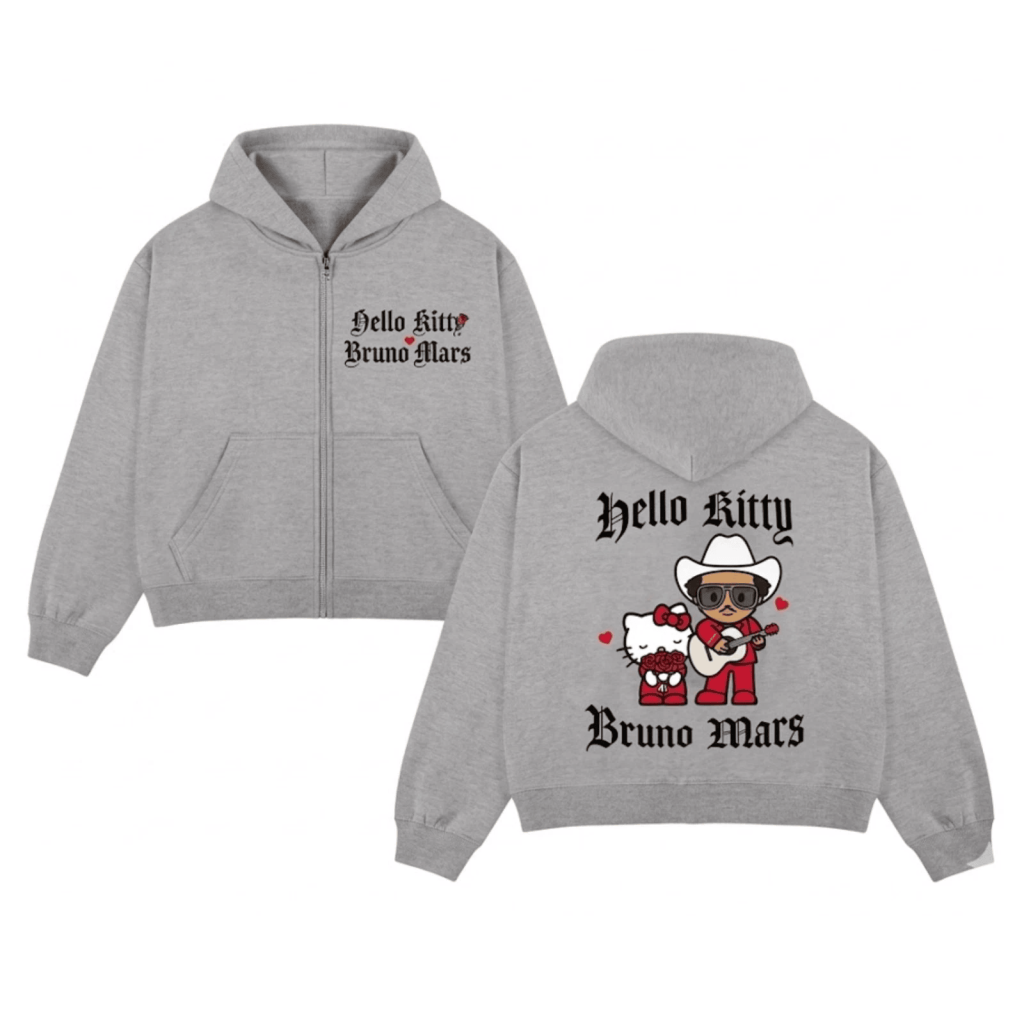Bruno Mars x Hello Kitty Merch The Romantic Tour 2026 Zip Hoodie Exclusive Pop-up Apparel - Zipper Hoodie HG