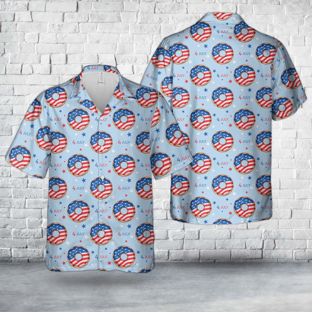4Th Of July Hawaiian Shirts NNA 4th Of July Blue And Red Donuts Hawaiian Shirt Hawaiian Beach Shirts For Men Women