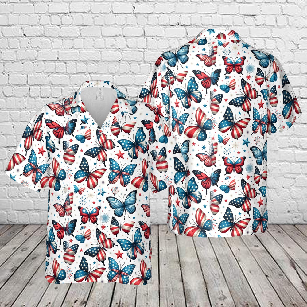 4Th Of July Hawaiian Shirts NNA 4th Of July Butterflies Hawaiian Shirt Hawaiian Beach Shirts For Men Women