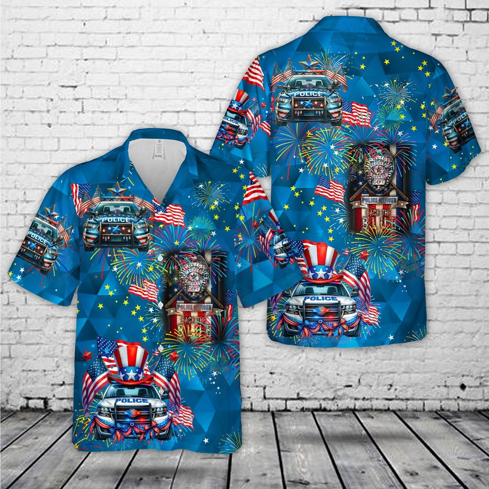 4Th Of July Hawaiian Shirts NNA 4th Of July Police Car Hawaiian Shirt Hawaiian Beach Shirts For Men Women