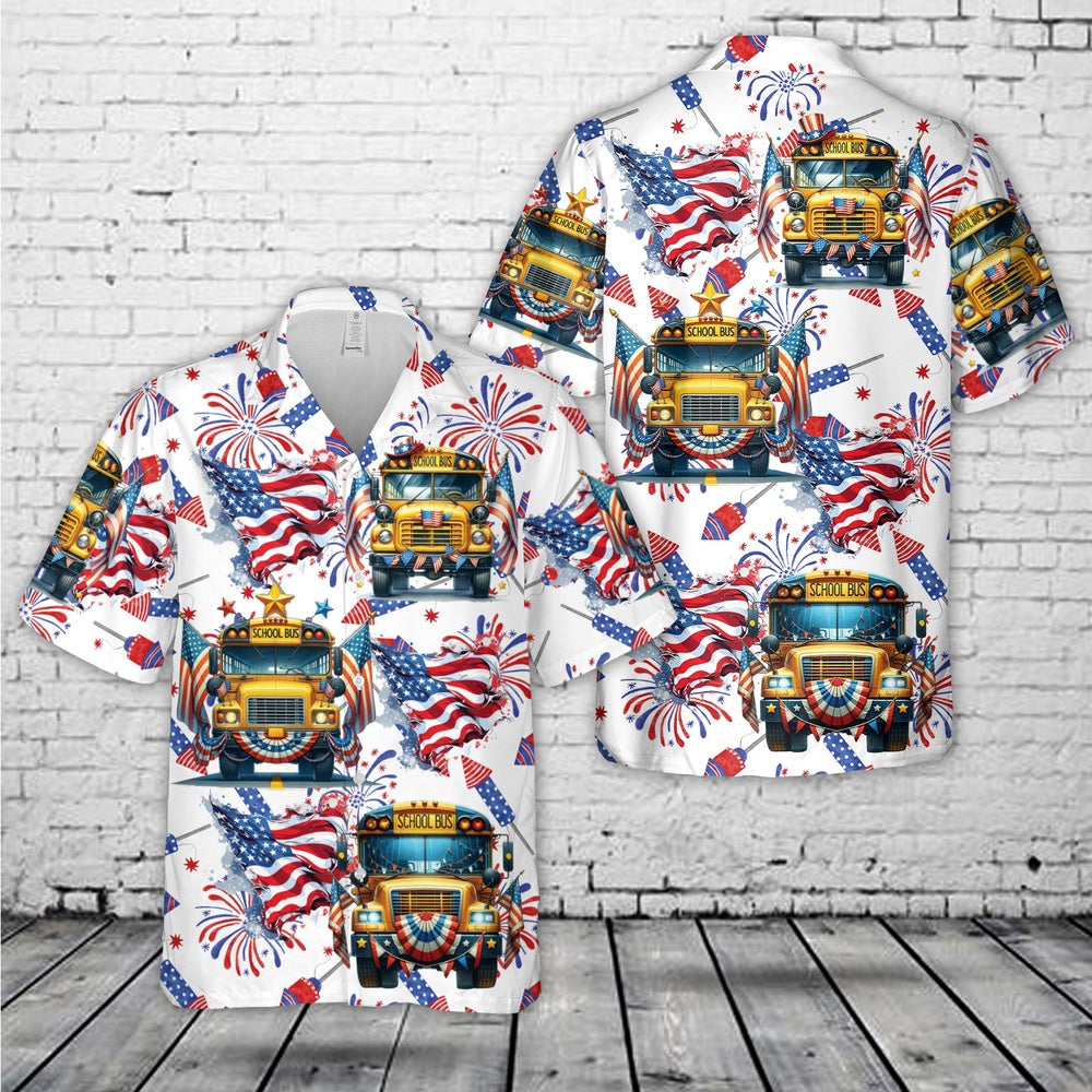 4Th Of July Hawaiian Shirts NNA 4th Of July School Bus Hawaiian Shirt Hawaiian Beach Shirts For Men Women