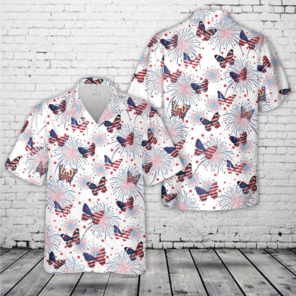 4Th Of July Hawaiian Shirts NNA 4th of July Butterflies Seamless Hawaiian Shirt Hawaiian Beach Shirts For Men Women