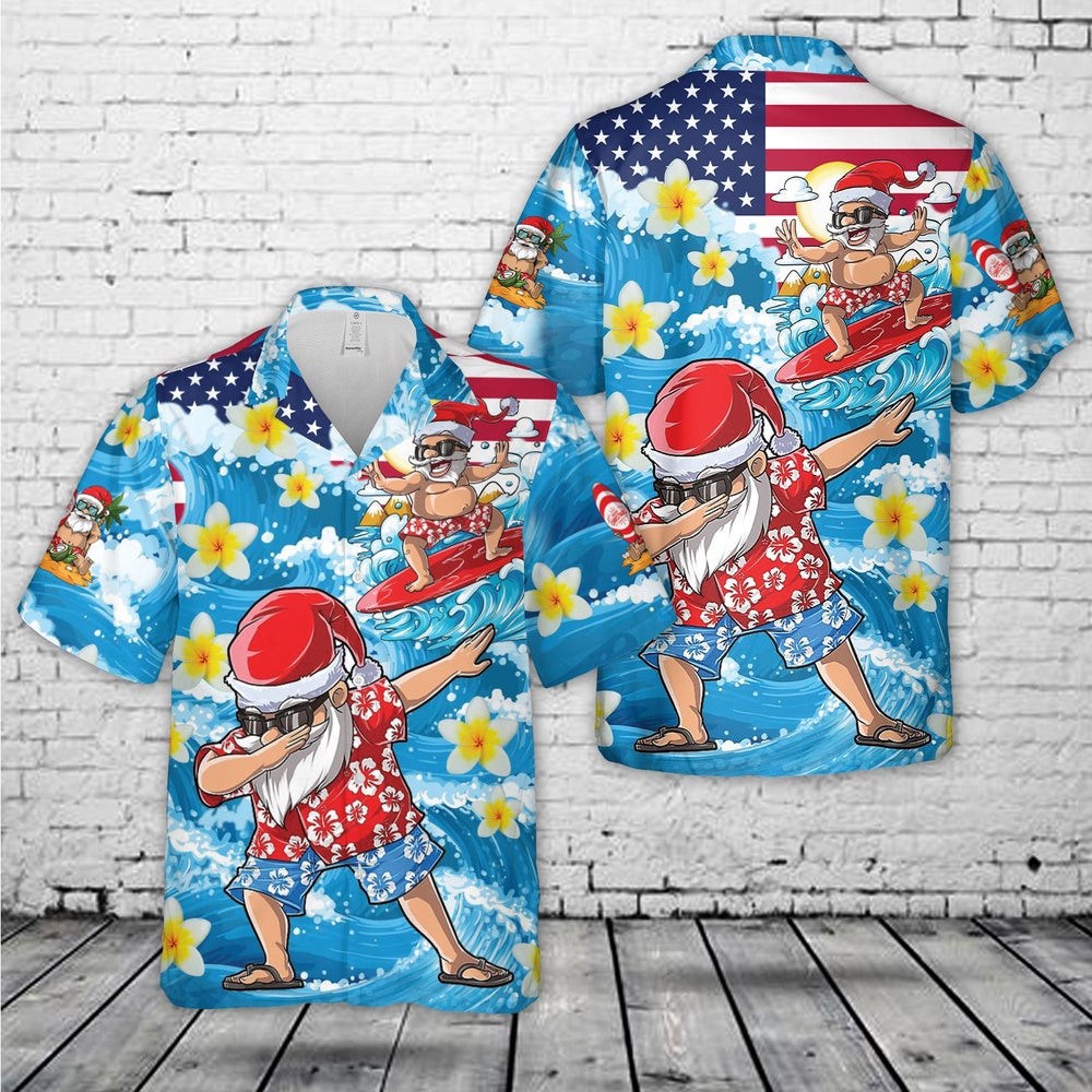 4Th Of July Hawaiian Shirts NNA Christmas In July Dabbing Santa Surfing Beach Summer Funny Hawaiian Shirt Hawaiian Beach Shirts For Men Women