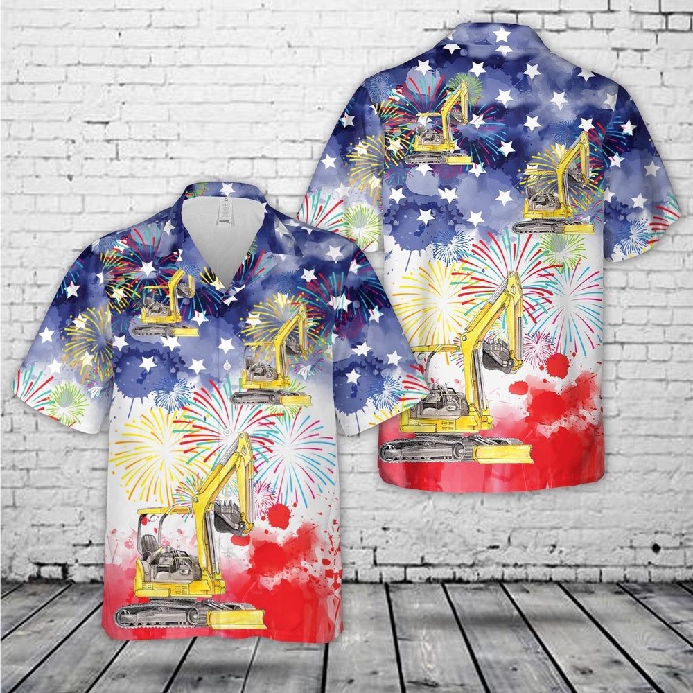 4Th Of July Hawaiian Shirts NNA Excavator Backhoe construction 4th Of July Hawaiian Shirt Hawaiian Beach Shirts For Men Women