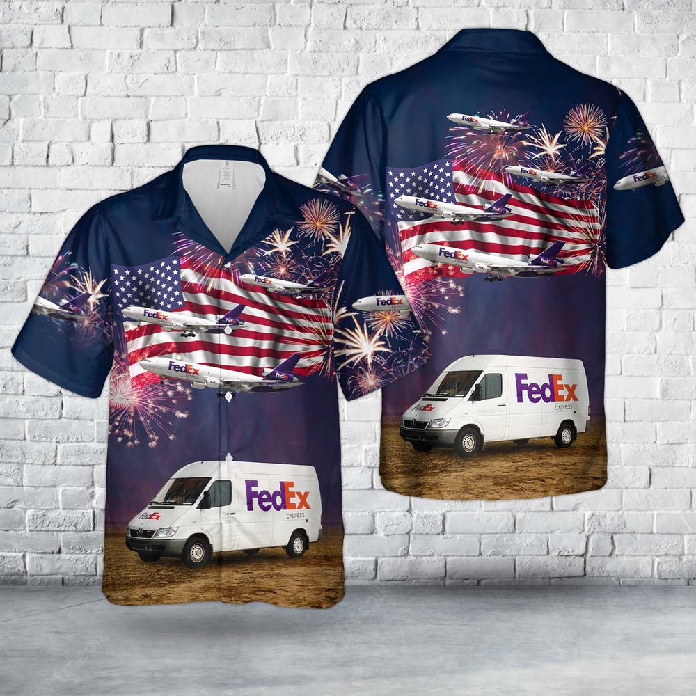 4Th Of July Hawaiian Shirts NNA FedEx Express Delivery Van 4th Of July Hawaiian Shirt Hawaiian Beach Shirts For Men Women