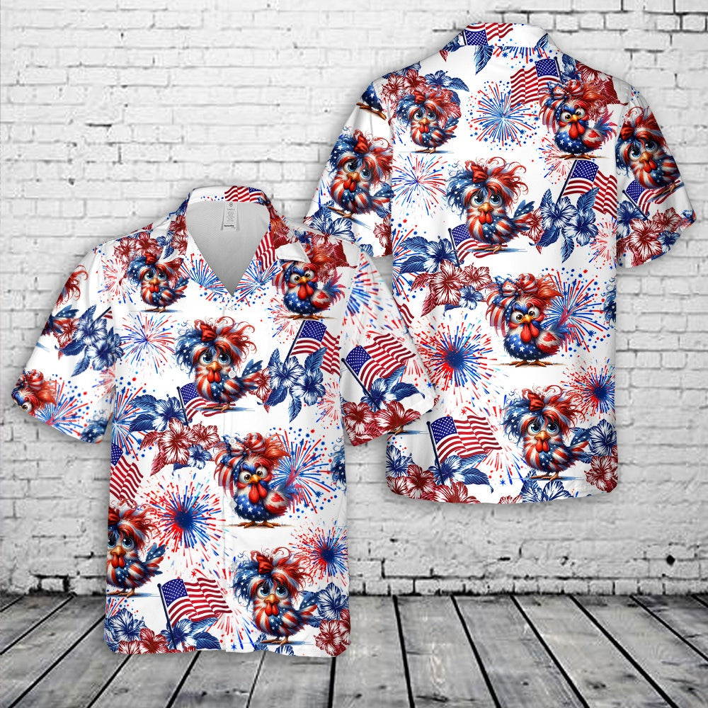 4Th Of July Hawaiian Shirts NNA Funny US Flag Chicken 4th of July Hawaiian Shirt Hawaiian Beach Shirts For Men Women