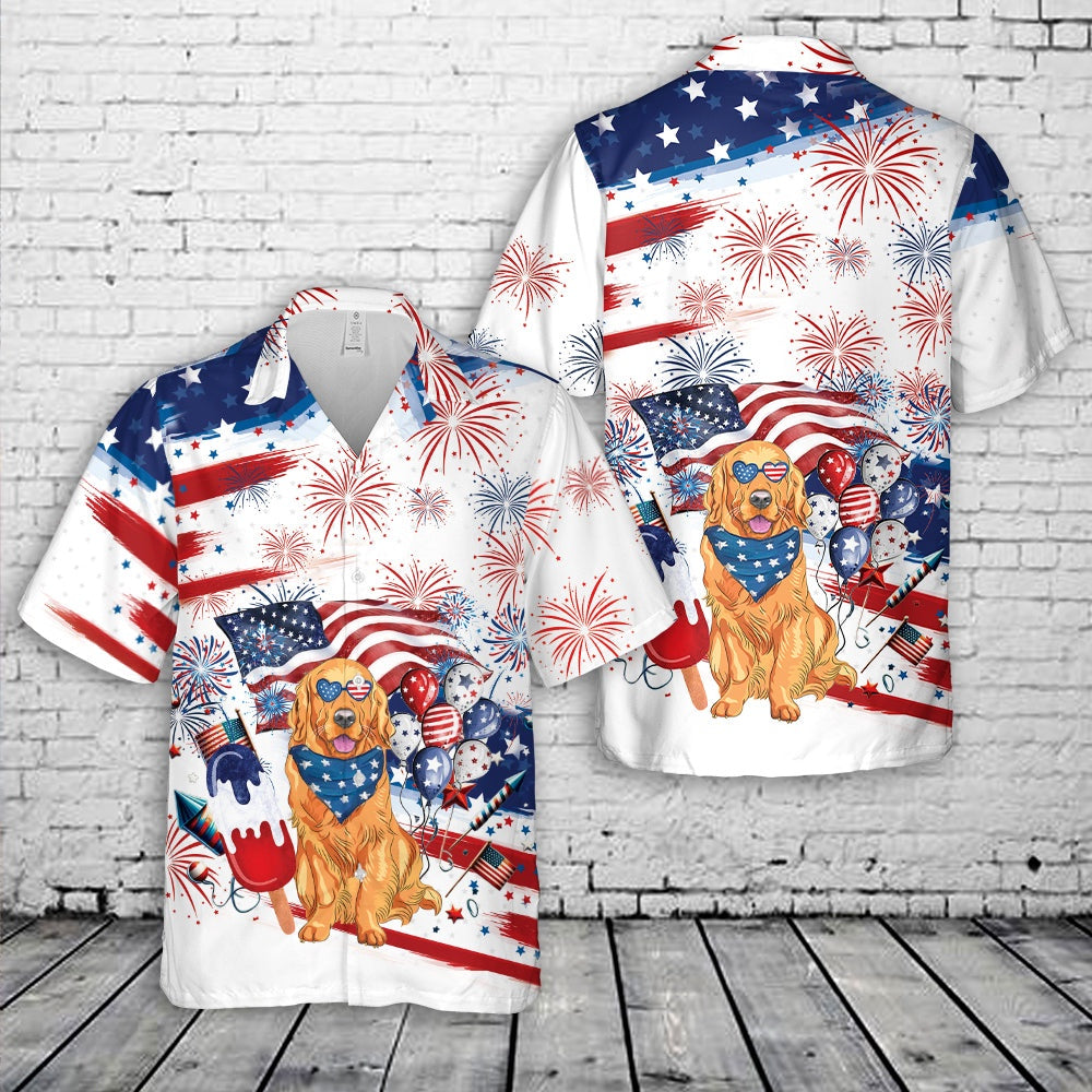 4Th Of July Hawaiian Shirts NNA Happy 4th of July Funny Golden Retriever Hawaiian Shirt Hawaiian Beach Shirts For Men Women
