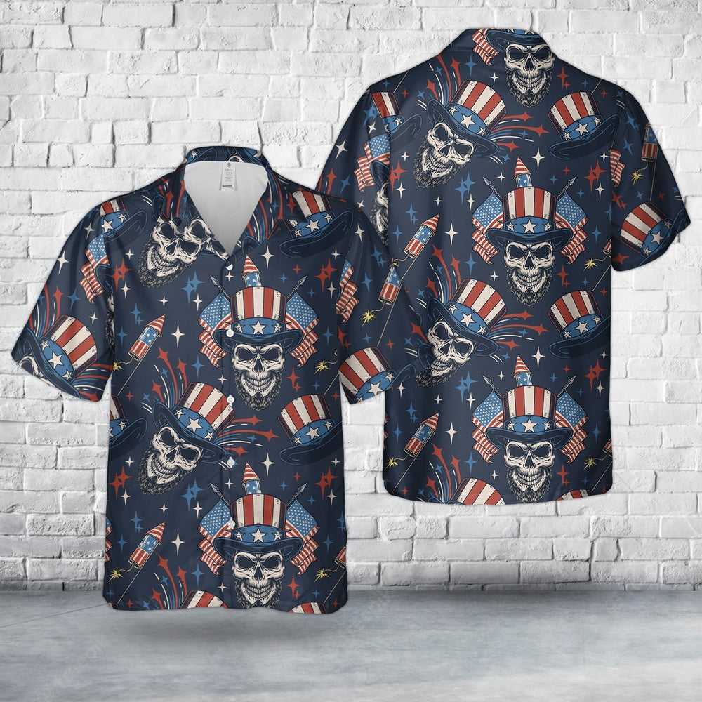 4Th Of July Hawaiian Shirts NNA Independence Day 4th Of July Skull Hawaiian Shirt Hawaiian Beach Shirts For Men Women