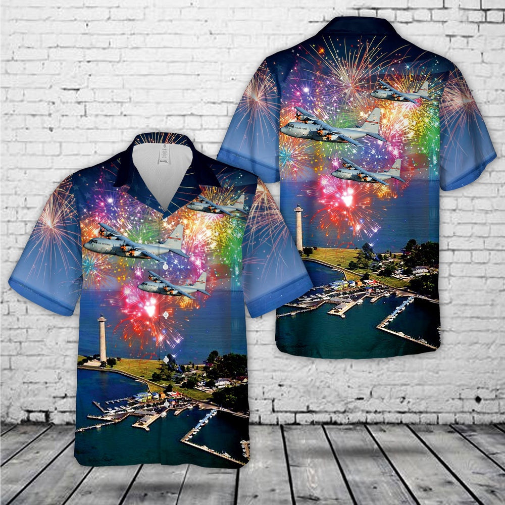 4Th Of July Hawaiian Shirts NNA Ohio Air National Guard Lockheed C-130H Hercules 164Th Airlift Squadron 179Th Airlift Wing 4Th Of July Hawaiian Shirt