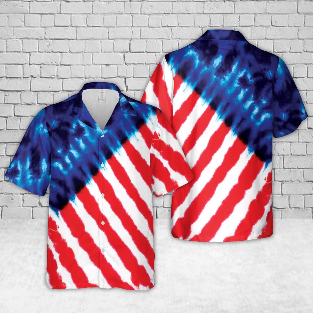 4Th Of July Hawaiian Shirts NNA Red White And Blue Tie Dye 4Th Of July Hawaiian Shirt Military Aloha Shirts