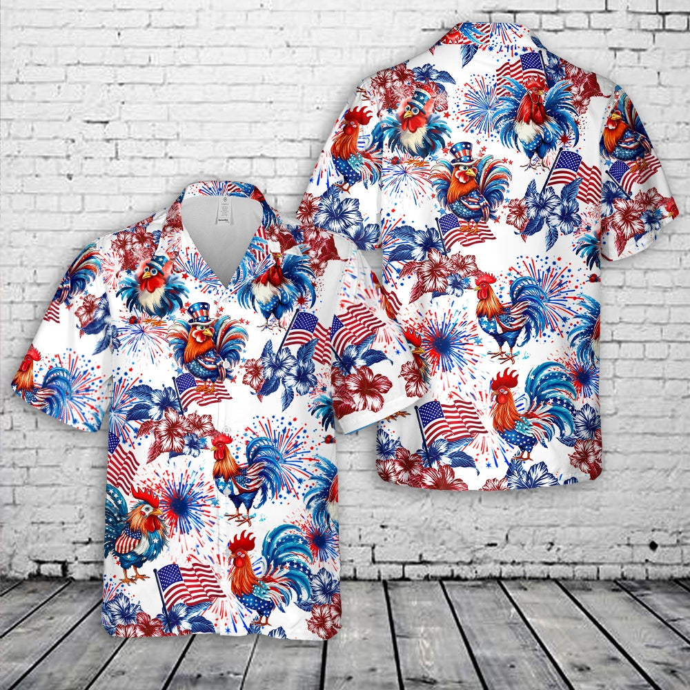 4Th Of July Hawaiian Shirts NNA Rooster 4Th Of July Hawaiian Shirt Military Aloha Shirts