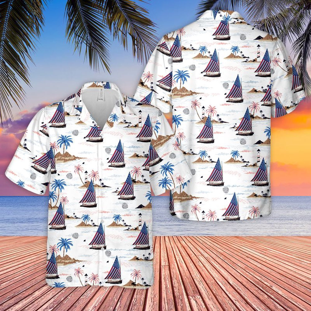 4Th Of July Hawaiian Shirts NNA Sailboat Usa 4Th Of July Hawaiian Shirt Military Aloha Shirts