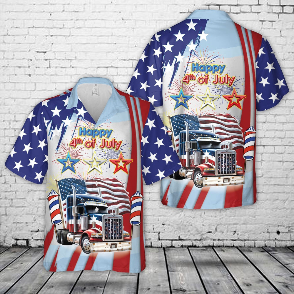 4Th Of July Hawaiian Shirts NNA Semi Truck Flag4Th Of July Hawaiian Shirt Military Aloha Shirts