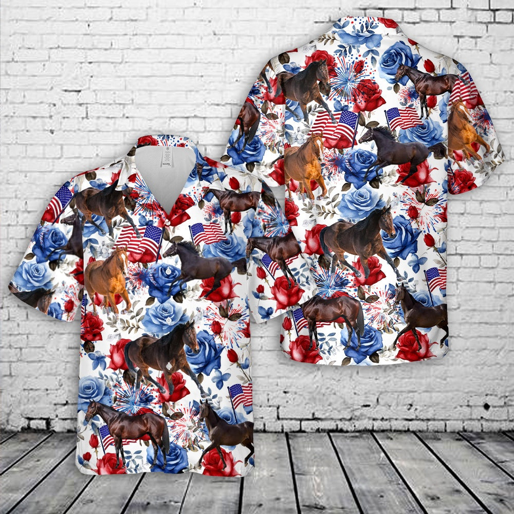 4Th Of July Hawaiian Shirts NNA Thoroughbred Horse 4Th Of July Hawaiian Shirt Military Aloha Shirts
