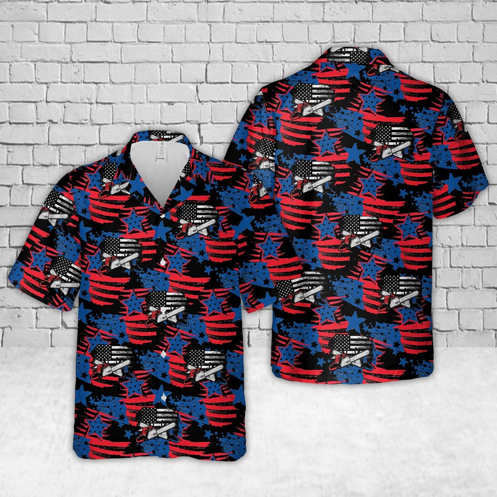 4Th Of July Hawaiian Shirts NNA Tree Logger Usa Flag 4Th Of July Proud American Lumberjack Hawaiian Shirt Military Aloha Shirts
