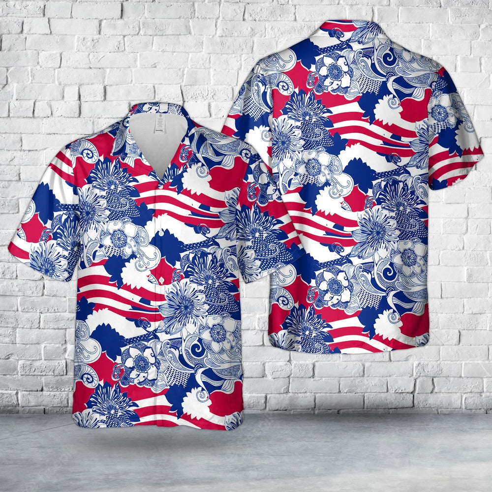 4Th Of July Hawaiian Shirts NNA Tropical Flower 4Th Of July Hawaiian Shirt Military Aloha Shirts