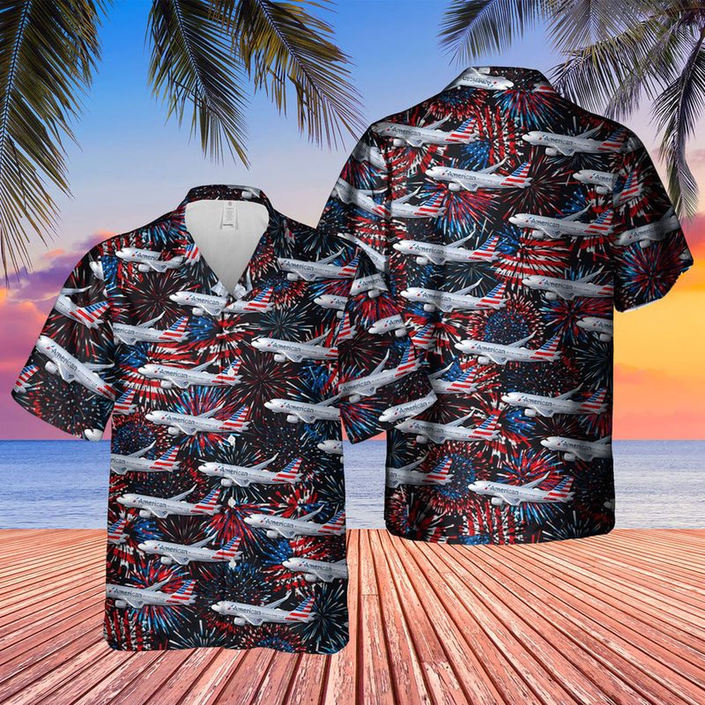 4Th Of July Hawaiian Shirts NNA Us Airlines Airbus A319-115 4Th Of July Hawaiian Shirt  Military Aloha Shirts