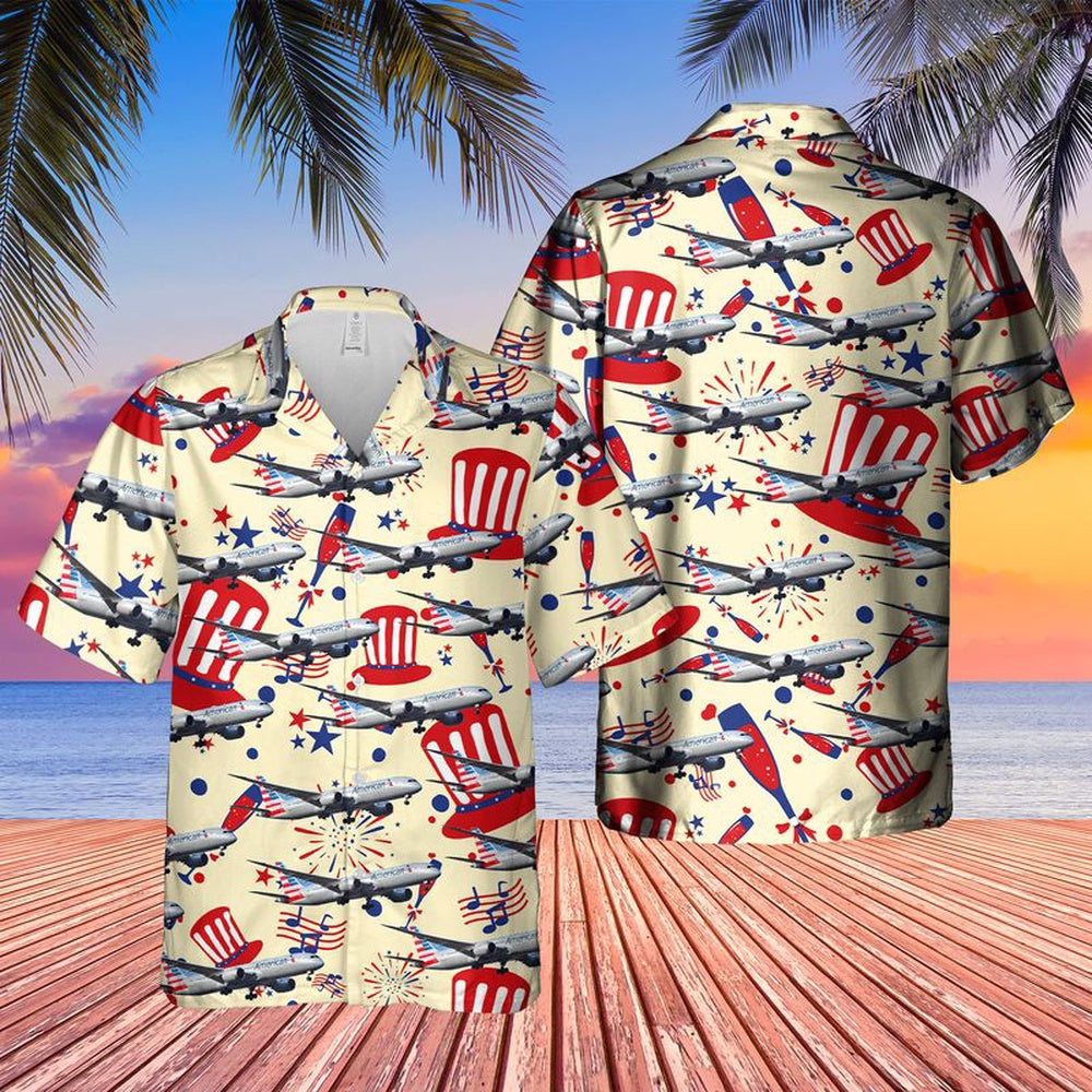 4Th Of July Hawaiian Shirts NNA Us Airlines Boeing 787-9 Dreamliner 4Th Of July Hawaiian Shirt  Military Aloha Shirts