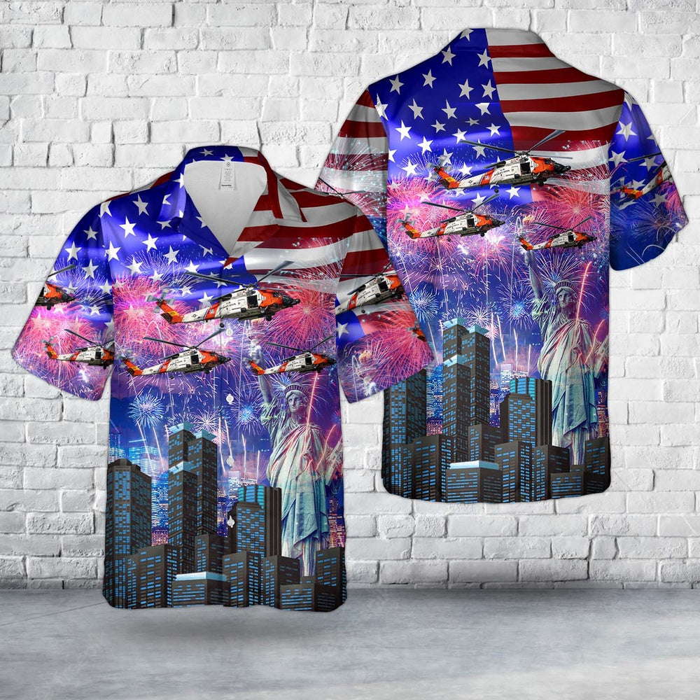 4Th Of July Hawaiian Shirts NNA Us Coast Guard Sikorsky Hh-60J Jayhawk (S-70B-5) 4Th Of July Hawaiian Shirt  Military Aloha Shirts