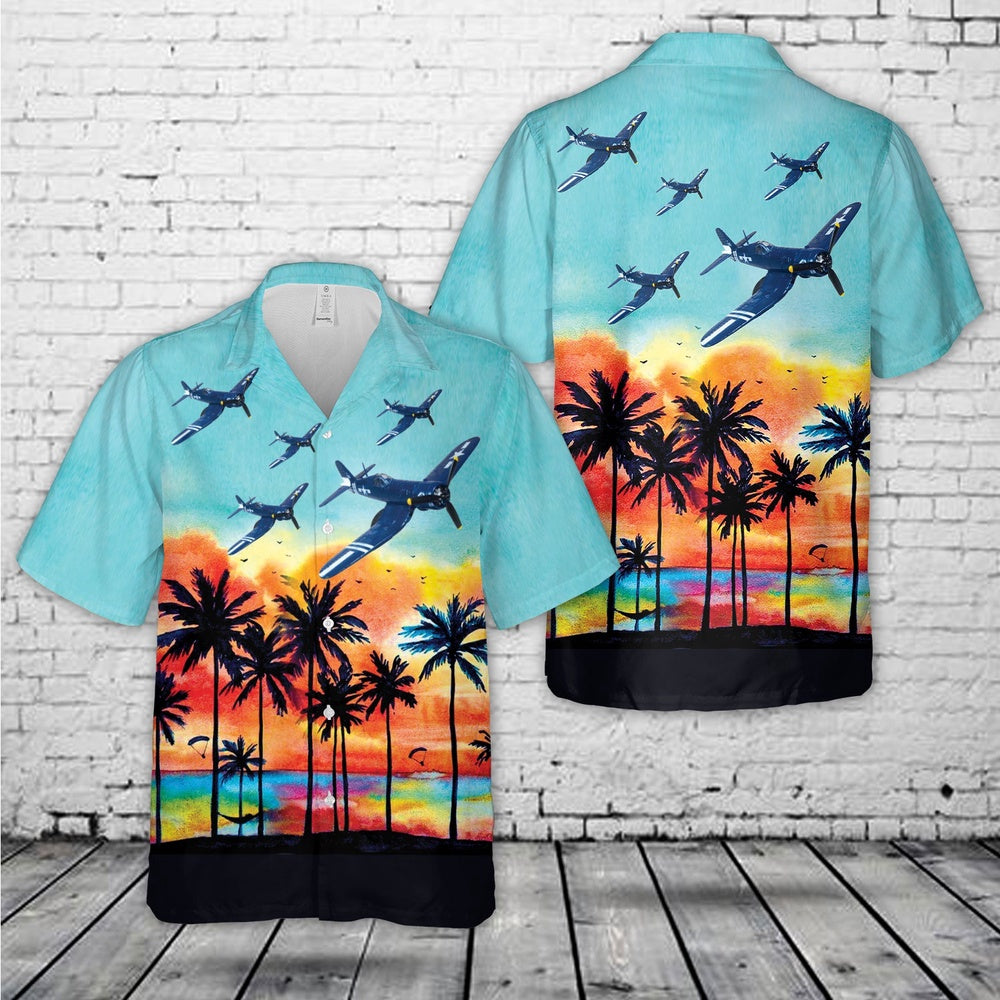 4Th Of July Hawaiian Shirts NNA Us Marine Corps Vmf-512 'Mad Cossack' Chance-Vought F4U Corsair Uss Gilbert Islands July 1945 Hawaiian Shirt