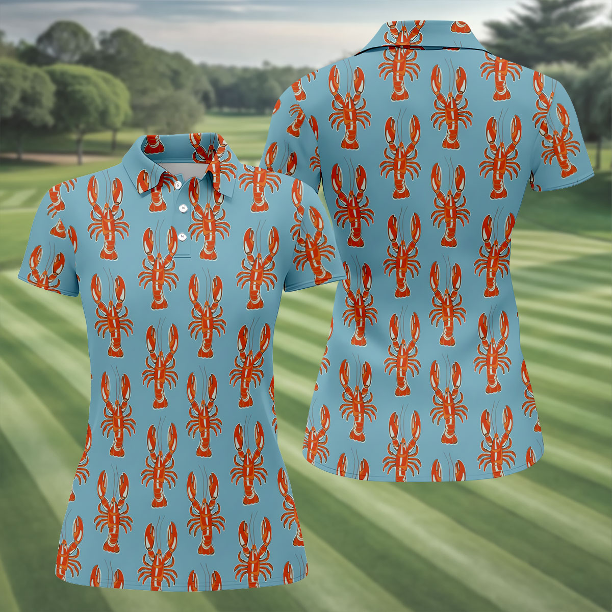 Orange Lobsters Light Blue Mardi Gras HFN Polo Golf Shirt Gift For Men Women - Image 4
