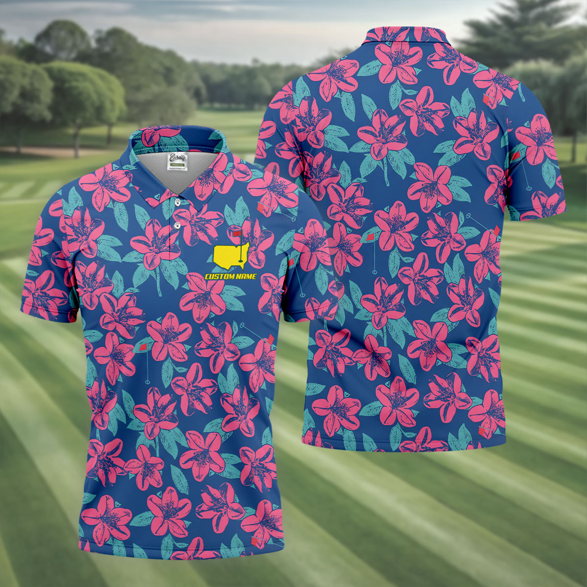 Blue And Purple Tropical Floral Golf Tournament HFN Polo Golf Shirt For Men Women - Image 3
