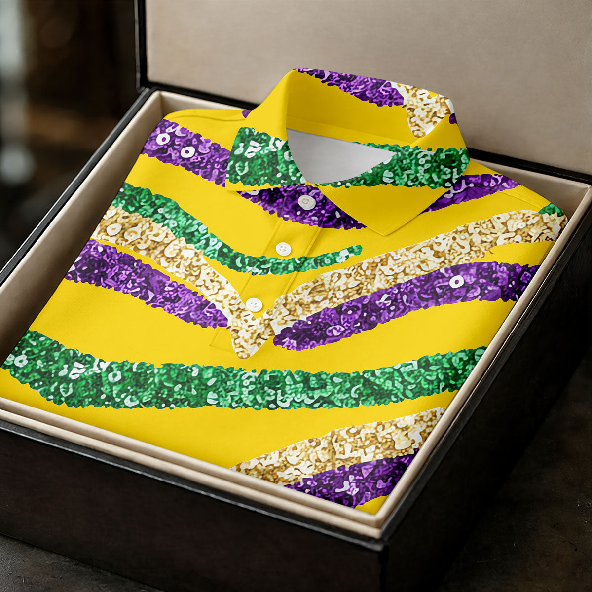 Purple Green Gold Sequin Pattern Yellow HFN Polo Golf Shirt Gift For Men Women - Image 4