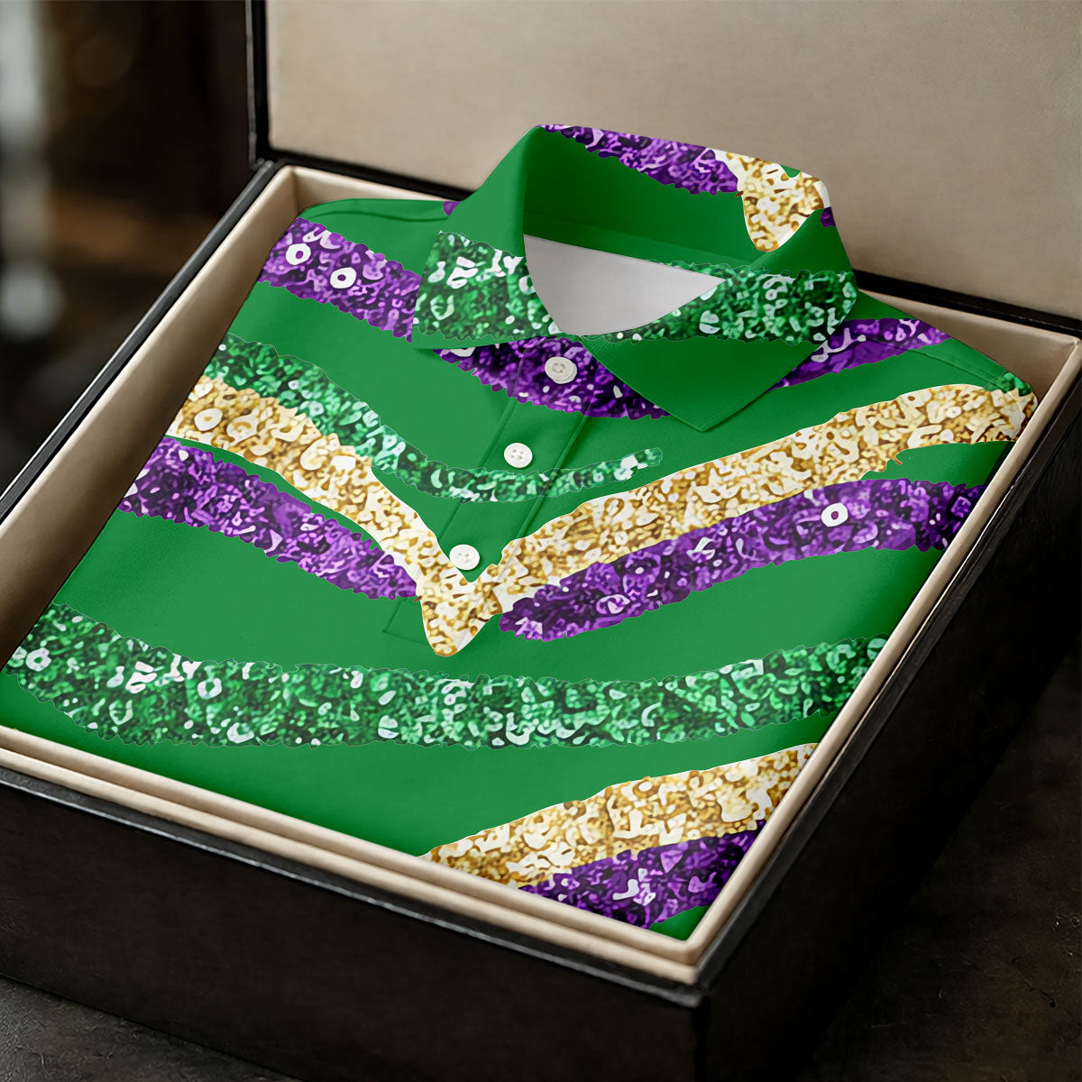 Purple Green Gold Sequin Pattern Green HFN Polo Golf Shirt Gift For Men Women - Image 4