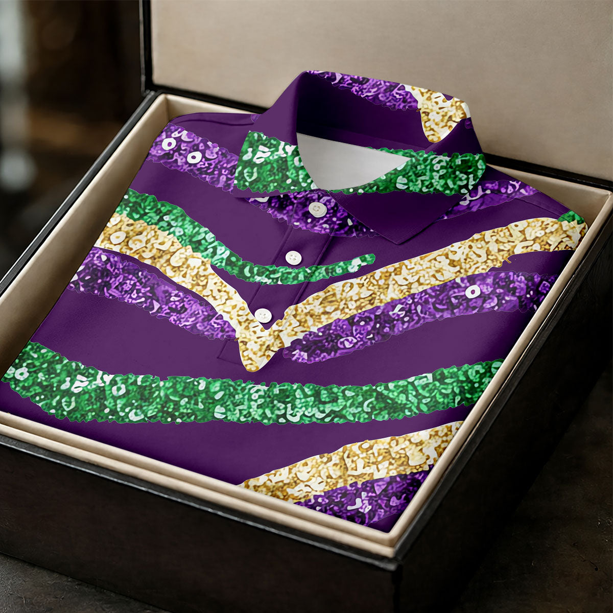 Purple Green Gold Sequin Pattern Purple HFN Polo Golf Shirt Gift For Men Women - Image 4