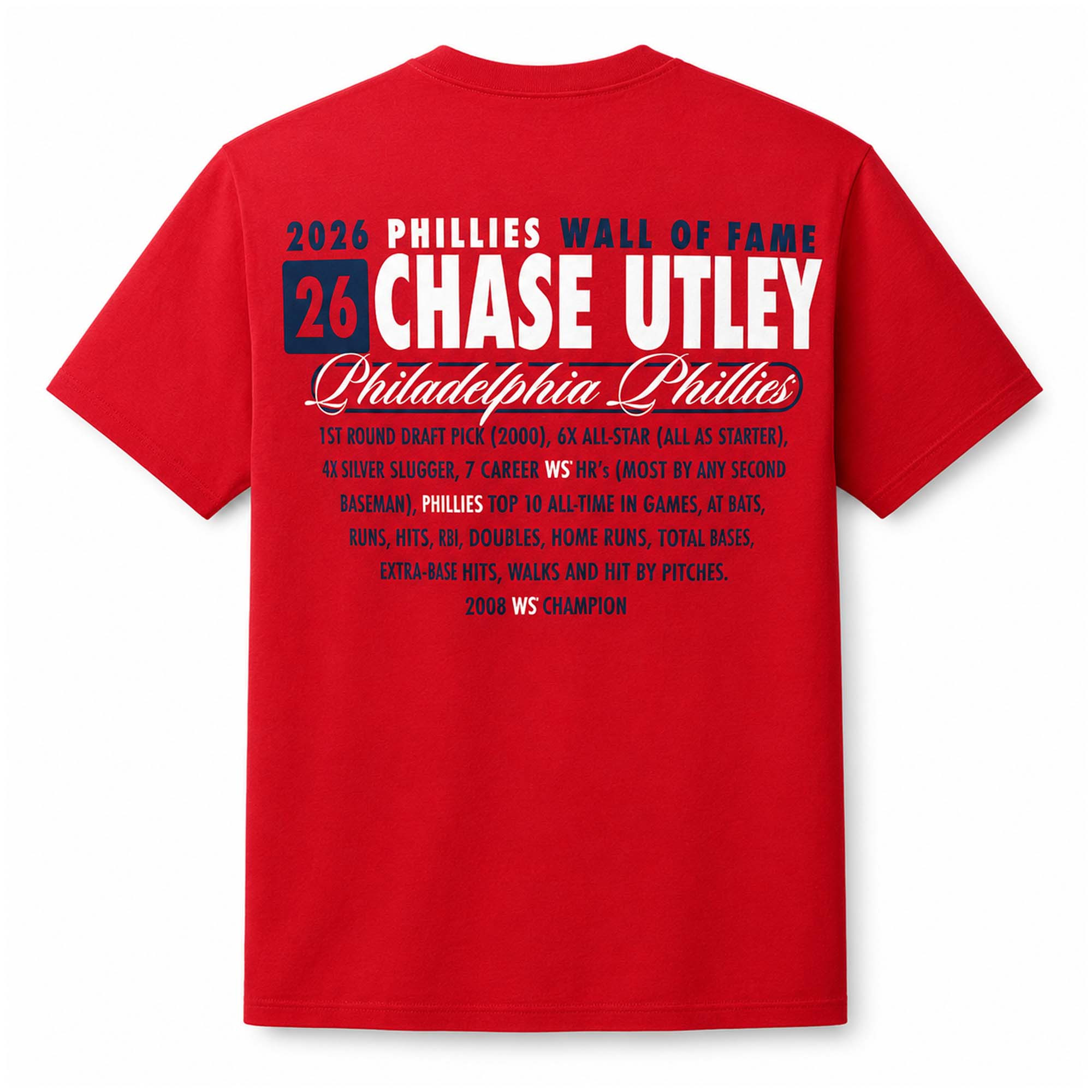 Philadelphia Phillies Wall Of Fame 26 Chase Utley T-Shirt Philadelphia Phillies Merch Best Fan Gears - T-Shirt HG