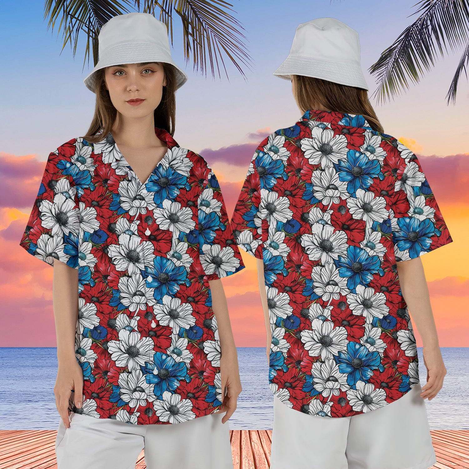 4th of July Floral Regular Fit Hawaiian Shirt NNA