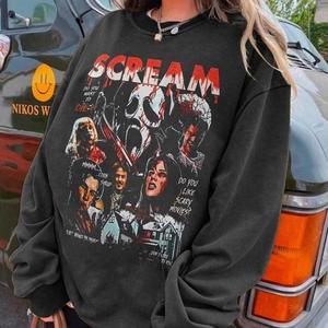 Vintage Ghostface Sweatshirt, HG Halloween Movie Sweatshirt, Scream Shirt, Vintage Scary Movie Shirt, Halloween Movie Fan Gift Womenswear Top Cotton