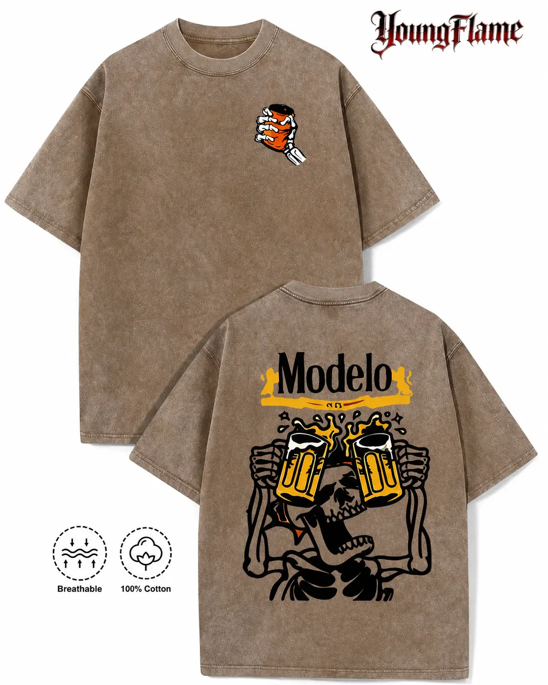 Vintage Acid Wash Skeleton Drinking Beer Graphic HG Tee Grunge Streetwear Y2K Clothing Oversized Summer Top loose fit casual shirt cotton t-shirt