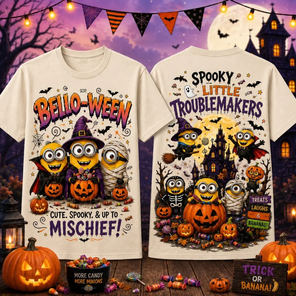 Minions Bello-Ween Spooky Little Troublemakers Cute Spooky Mischief Halloween T-Shirt Gift For Bestie - T-Shirt  HG