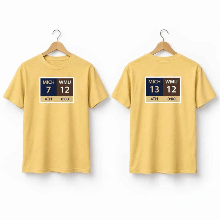 Michigan Vs Western Michigan Scoreboard T-Shirt HG MICH 13 WMU 12 Miracle Hail Mary Clothing Fans Gear - T-Shirt HG HG