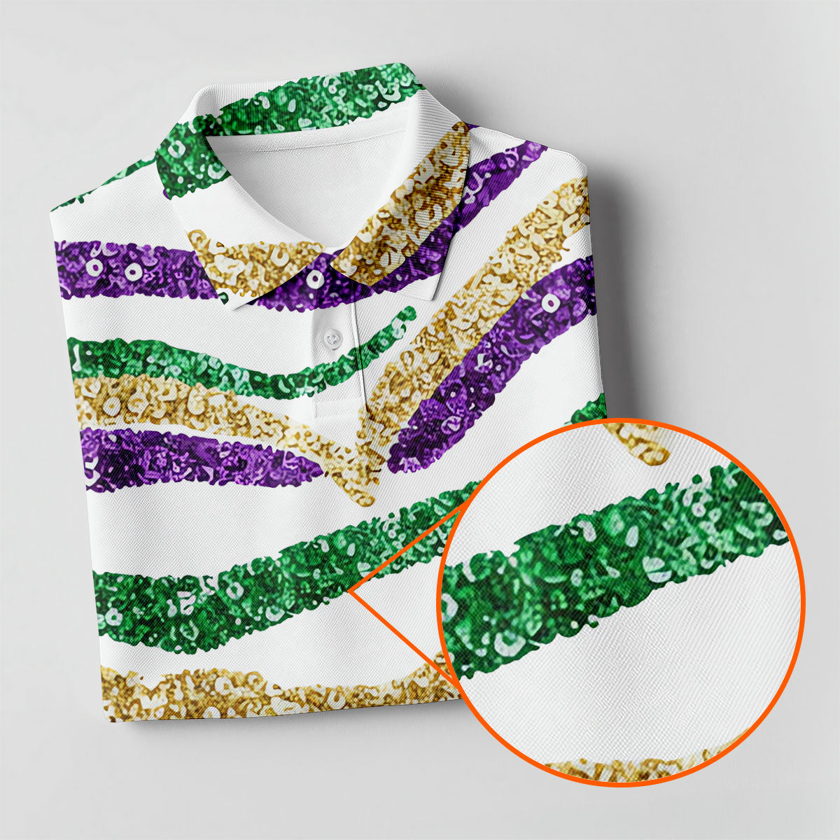 Purple Green Gold Sequin Pattern White Mardi Gras HFN Polo Golf Shirt For Men Women - Image 4