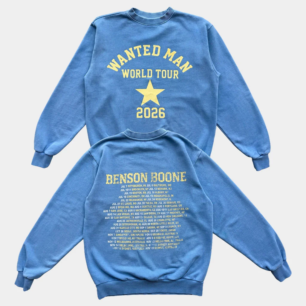 Benson Boone Merch 2026 World Tour Varsity Crewneck Sweatshirt Wanted Man Tour Merch Fan Gifts HG