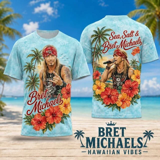 Bret Michaels T- Shirt Vintage Rock Band Tropical Merch Retro Sunset Beach Vacation Gift - T-Shirt HG