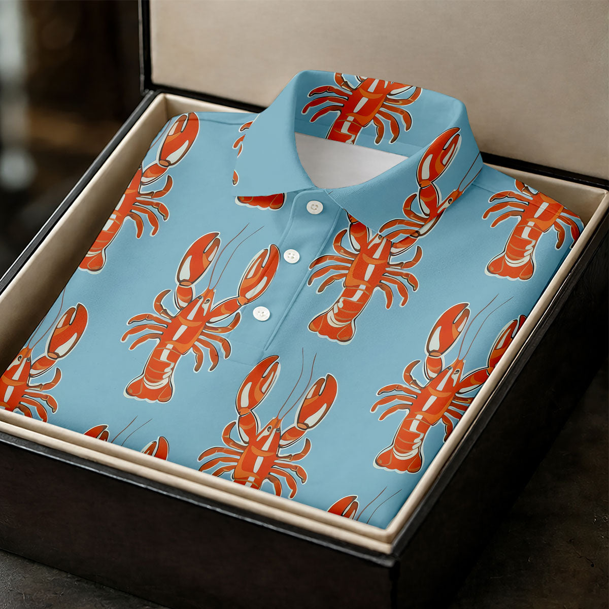 Orange Lobsters Light Blue Mardi Gras HFN Polo Golf Shirt Gift For Men Women - Image 5