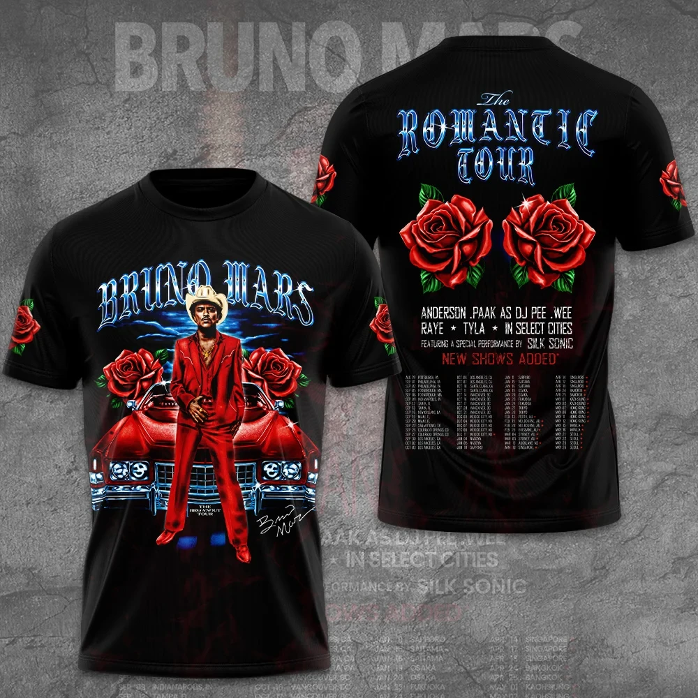 Bruno Mars The Romantic Tour 2026 2027 T-Shirt Bruno Mars Merch Music Themed Gifts - T-shirt HG