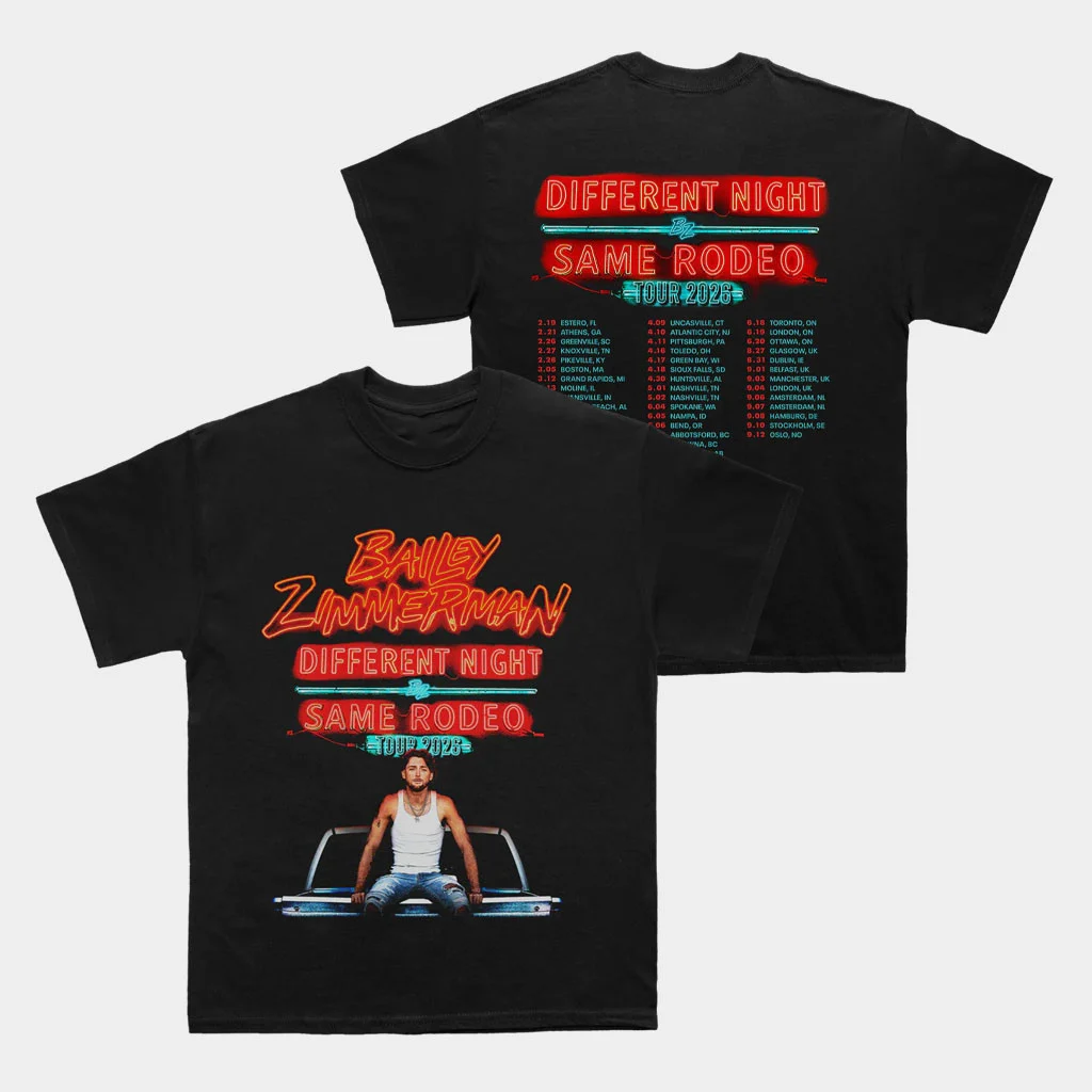 Bailey Zimmerman Merch Different Night Same Rodeo Tour 2026 Black T-Shirt Gifts For Friends - Women HG