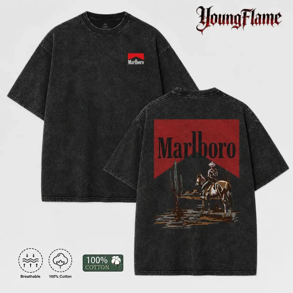 Vintage Acid Wash Cowboy Art HG streetwear Dark Americana Summer and Autumn T-shirts Oversized graphic tees for men
